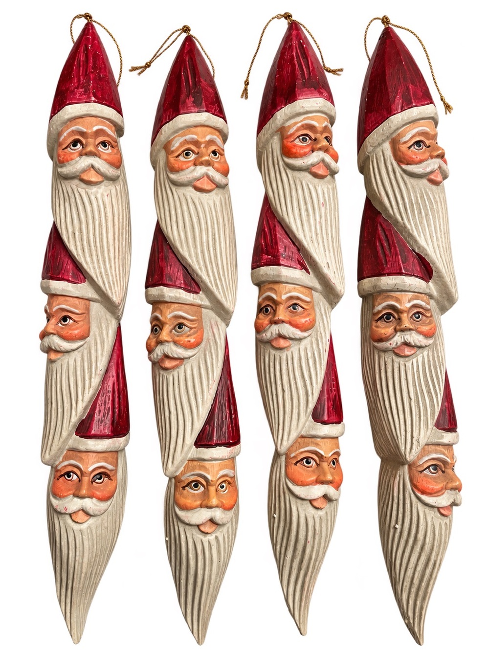 Vintage Folk Art Pencil Santa Christmas Ornaments – Set of 4